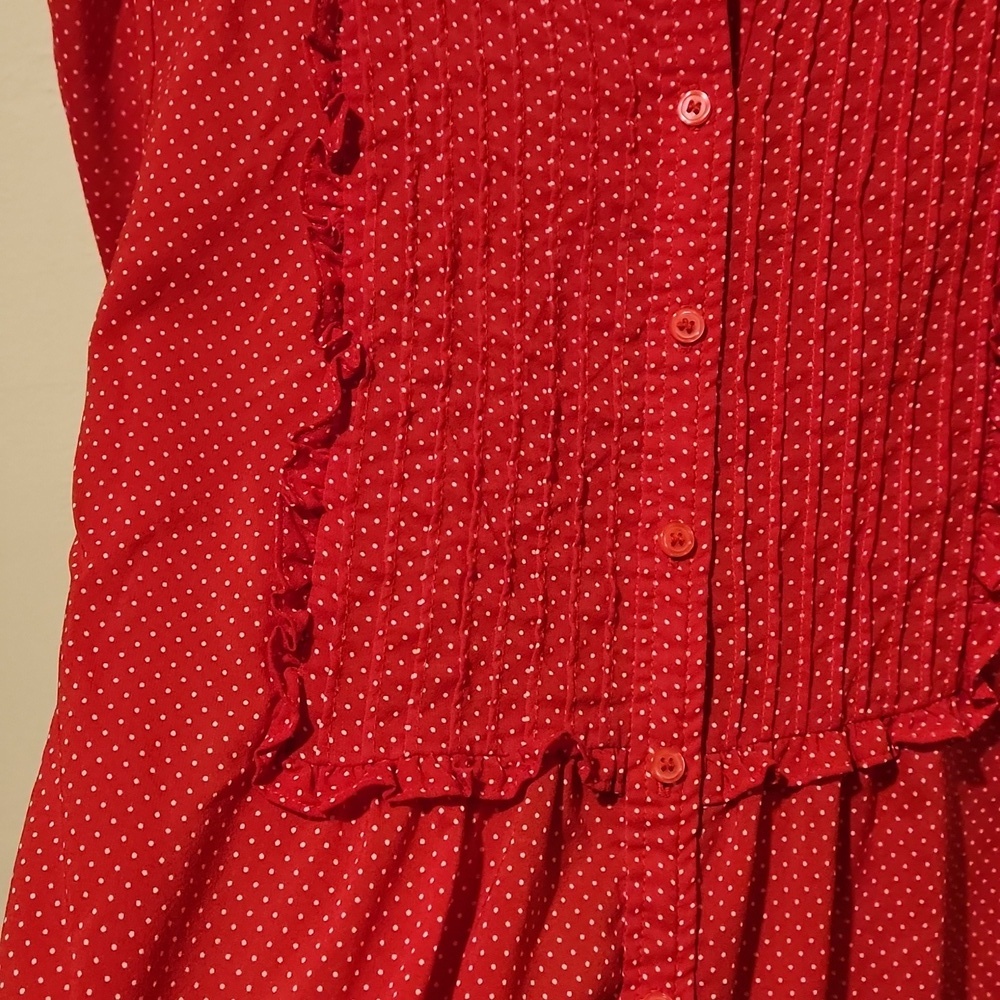 ❤ J CREW RED PINTUCK RUFFLE BIB BUTTON DOWN POLKA DOT TOP / SHIRT, 4 - Picture 9 of 10
